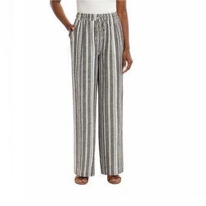 Briggs Women's Wide Leg Lightweight Linen Blend 2 Pockets Stripe Pants, Size S
